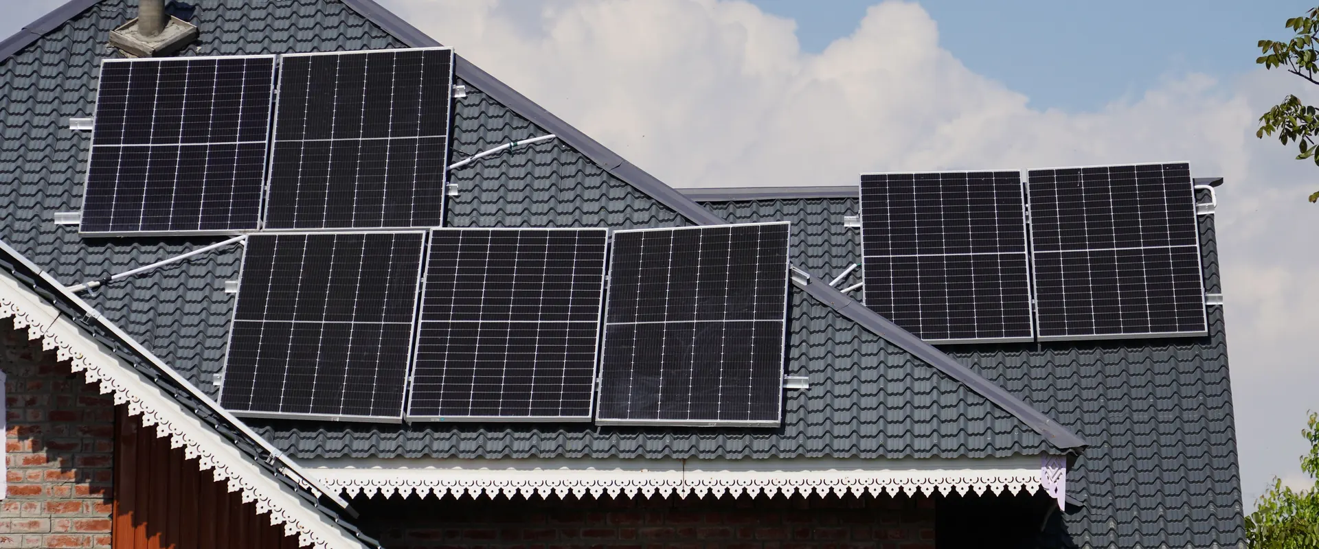 An established solar array on a home with mature landscaping