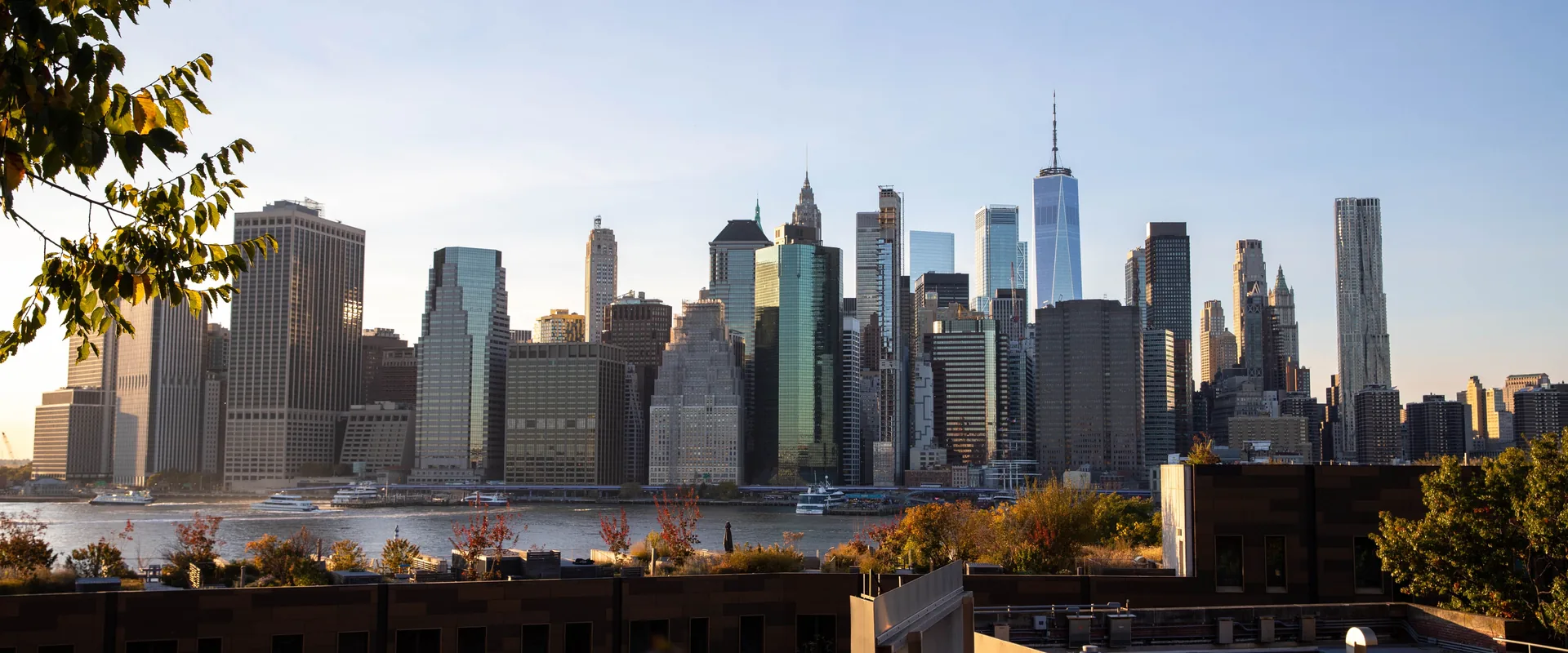 The New York City skyline at sunset
